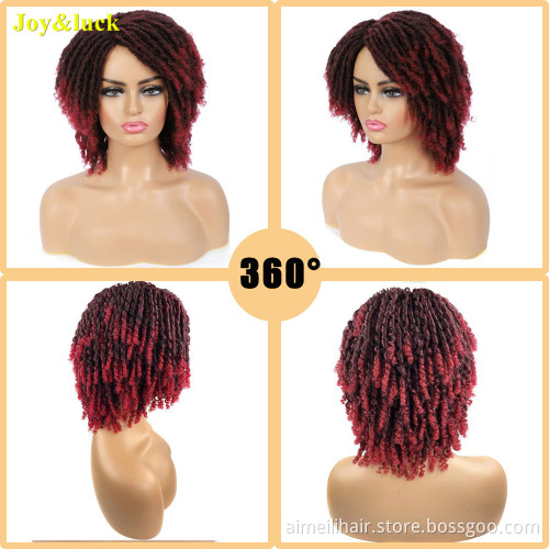 Wholesale Price Short Braiding Soft Dread Lock Wig For African Black Women Ombre Burgundy Dreadlock Synthetic Braided Wig